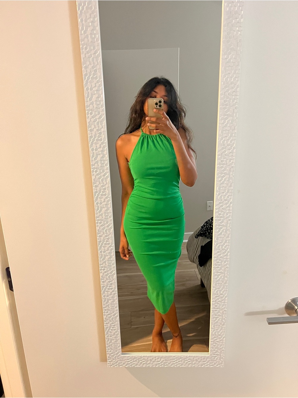 Zara Bright Green Halter Midi Dress